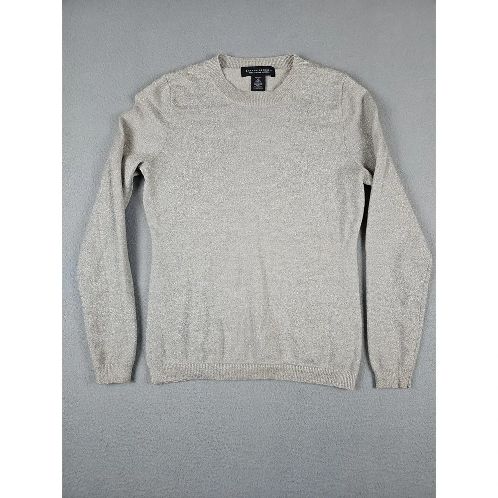 Banana Republic Women XS Petite Sweater Fine Italian Merino Wool Silver Metallic - Picture 1 of 9